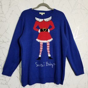 Blue Acrylic Christmas Theme Sweater Santa's Baby